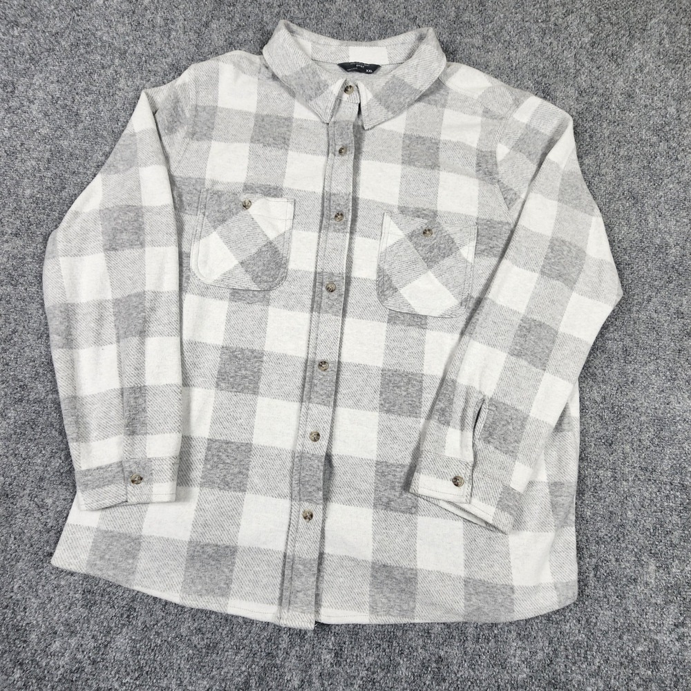 Member's Mark Womens Grey Plaid Cozy Button Down Shirt XXL F12811AG759